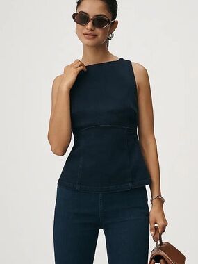 Dark Wash Pilcro Sleeveless Open Back Denim Peplum Top